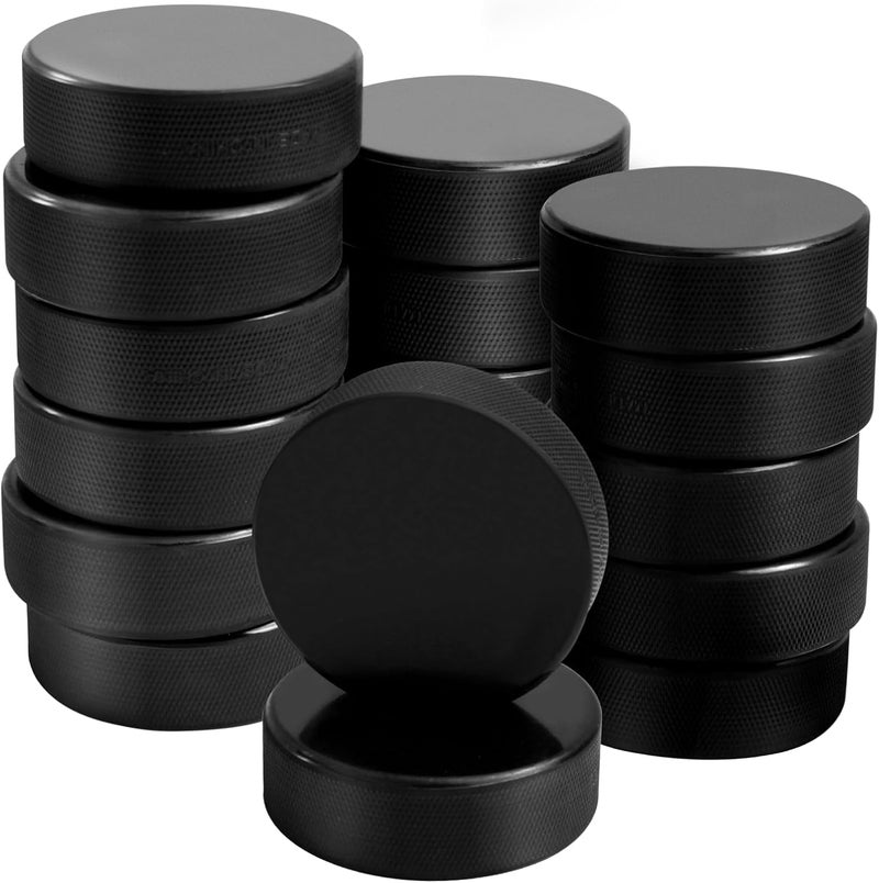 OMYOPY Ice Hockey Pucks with Reusable Mesh Bag, Rubber Street Hockey Puck Balls for Practicing and Classic Training, Diameter 3", Thickness 1", 6 oz, Official Regulation, Black - Image 1